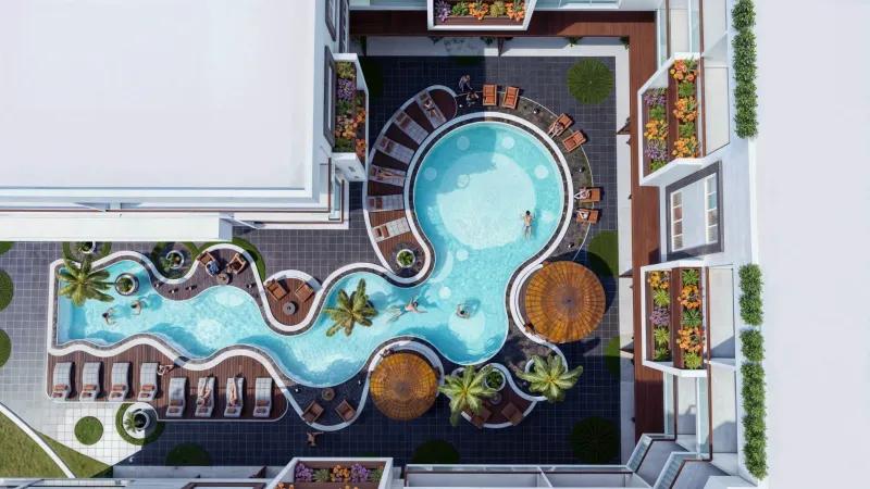 شقة غرفتين 75م مطلة على البسين بمجاويش