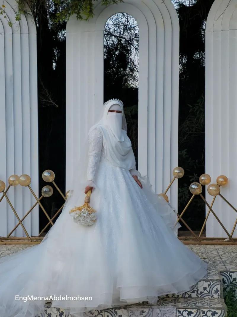 فستان زفاف A line تل فرنسي